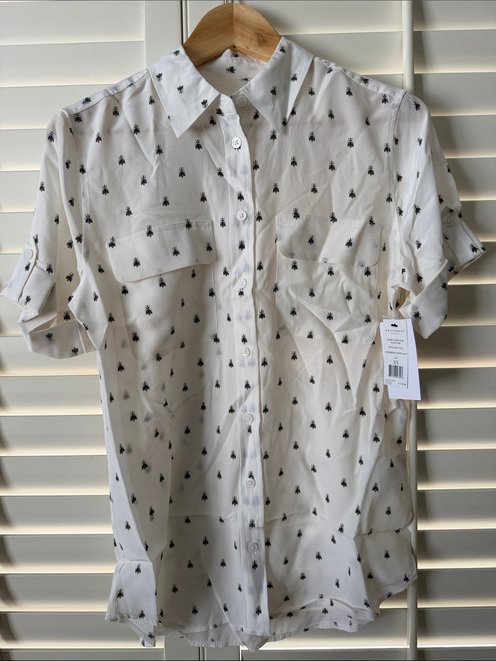 Equipment White Button-Down Shirt with Black Bee Print